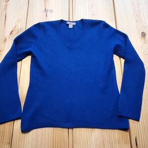 Cashmere By Charter Club Blue Sweater 2 Ply 100% Cashmere Long Sleeve V Neck